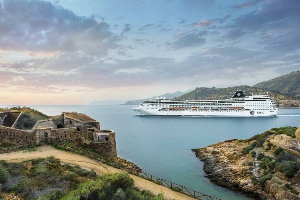 MSC Armonia sails by  Cartagena in Spain. Its mid-ship implant has increased its length to 275 metres.  Photo: Ivan Sarfatti