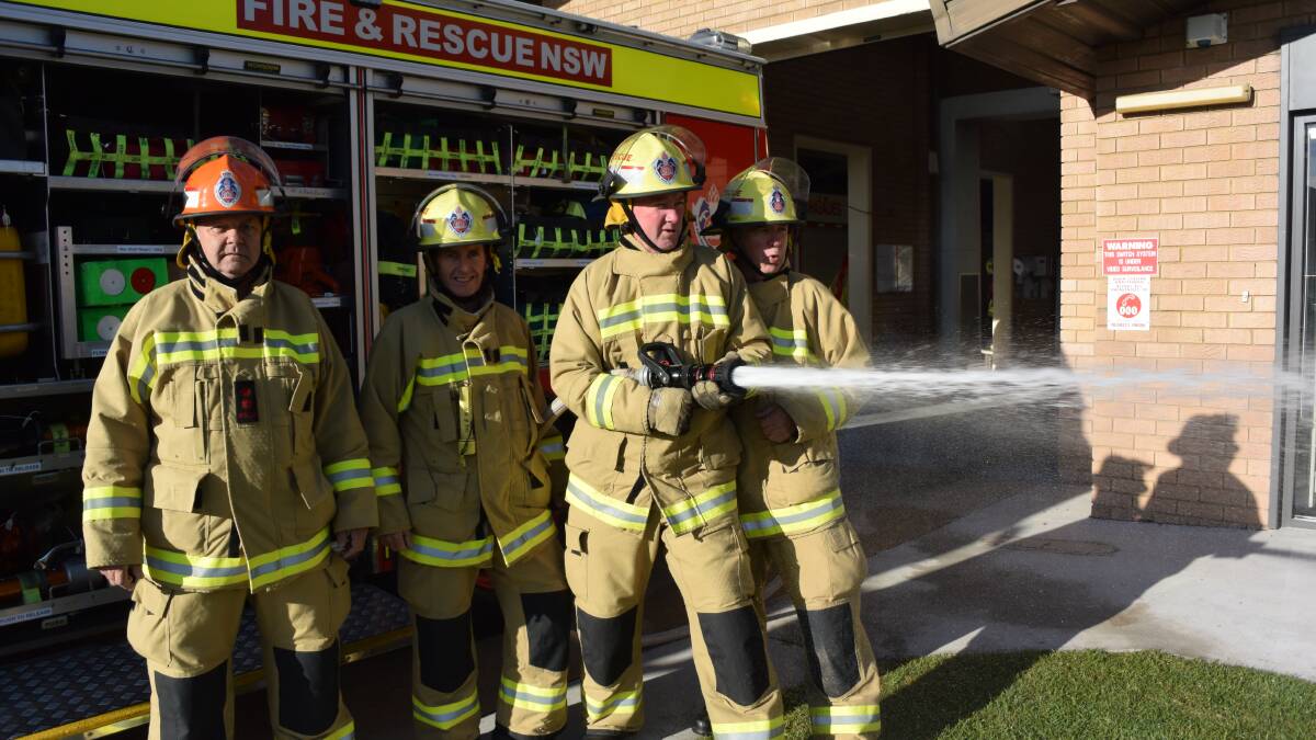 FIRED UP: Batemans Bay Fire and Rescue retained fire fighters Captain Eddy Maeseele, Rob Devonald, Russell Allan and Deputy Captain Alan Fitches will be on hand tomorrow at the open day.
