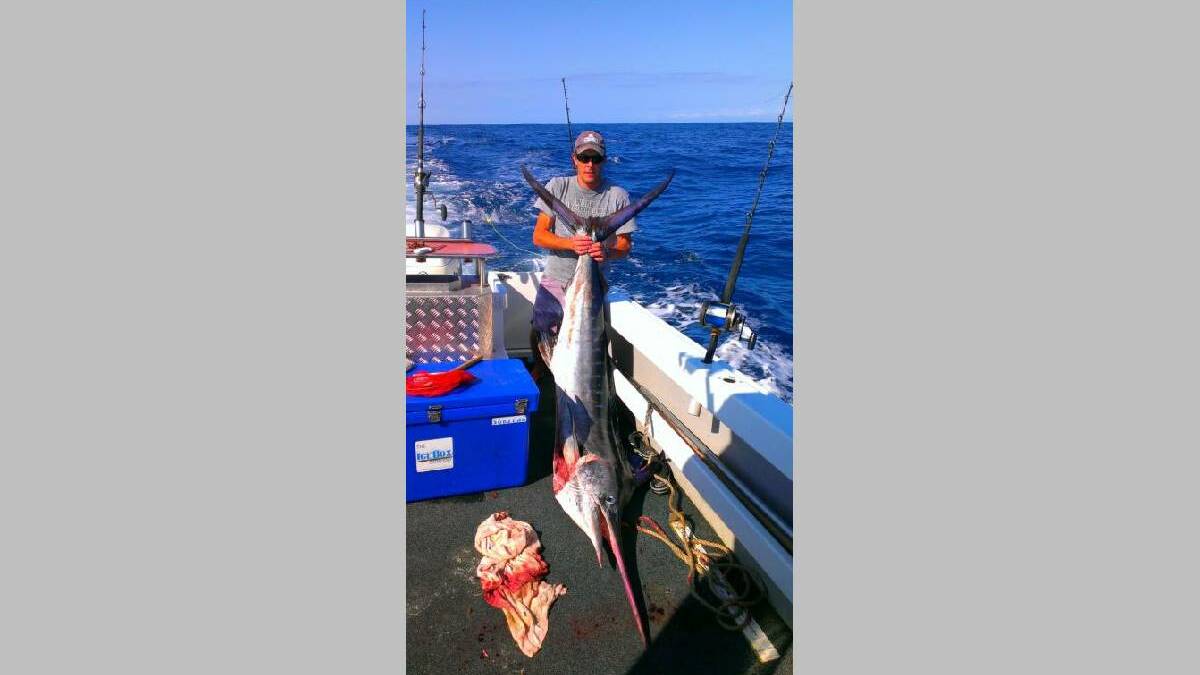 BUTCHER’S MARLIN: Local Narooma butcher Dave White with his striped marlin – well done to Whitey. (5/3/2014) 