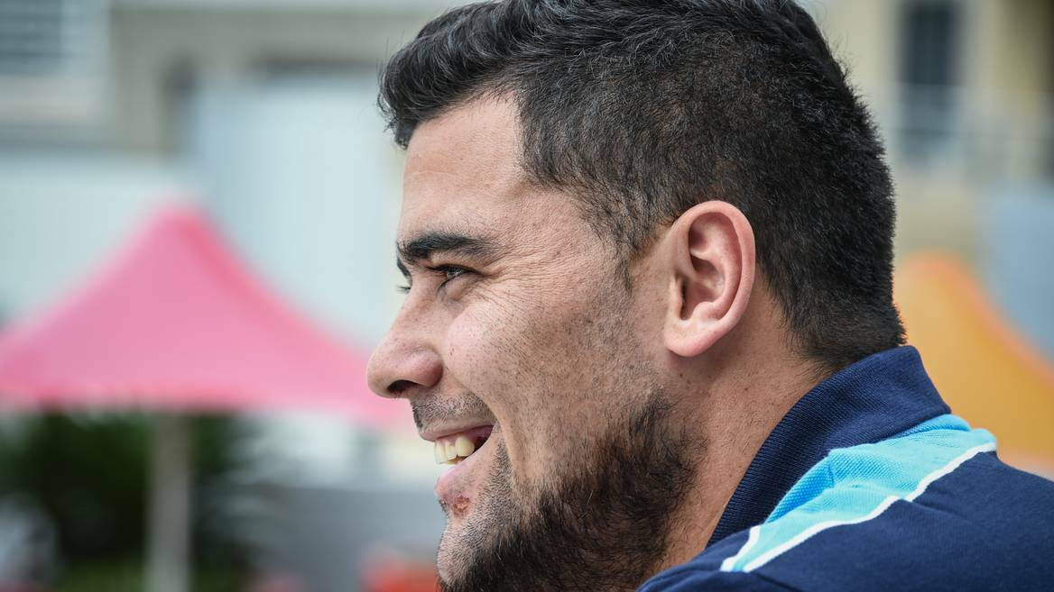 Former Griffith player Andrew Fifita in camp with the NSW Blues ahead of the State of Origin opener. Picture: Brendan Esposito