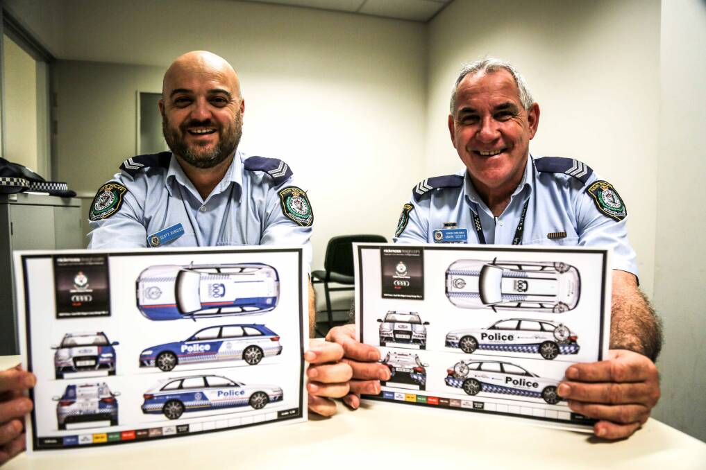 Lake Illawarra LAC Police Station Youth Liaison Officer Scott Burgess with Crime Prevention Officer Mark Scott. Picture: GEORGIA MATTS