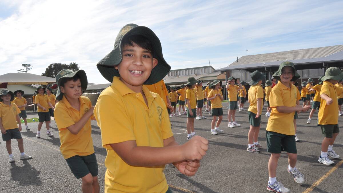 Stella Maris Catholic Primary School student Antonio Riveiro gets dancing at Zumba-thon on Friday helping to raise money for the people of Jamaica.  Picture Eliza Winkler