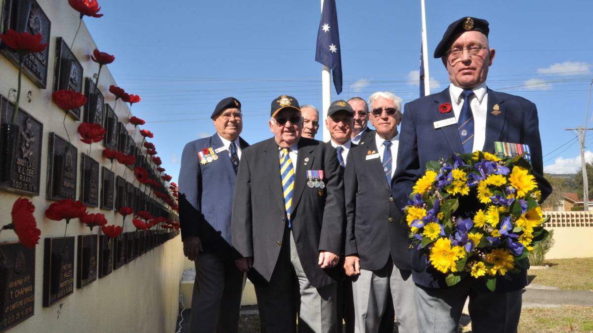 Members of the Albion Park RSL Sub-Branch Harry Davenport (treasurer), Bob Minns (committe Member), Bill Dean (life member), Hans Hornig (committe member), Oliver Staggs (vice president), John Foran (vice president) and Brian McGrath (president) before the commemoration service for the Victory in the Pacific. Picture Eliza Winkler