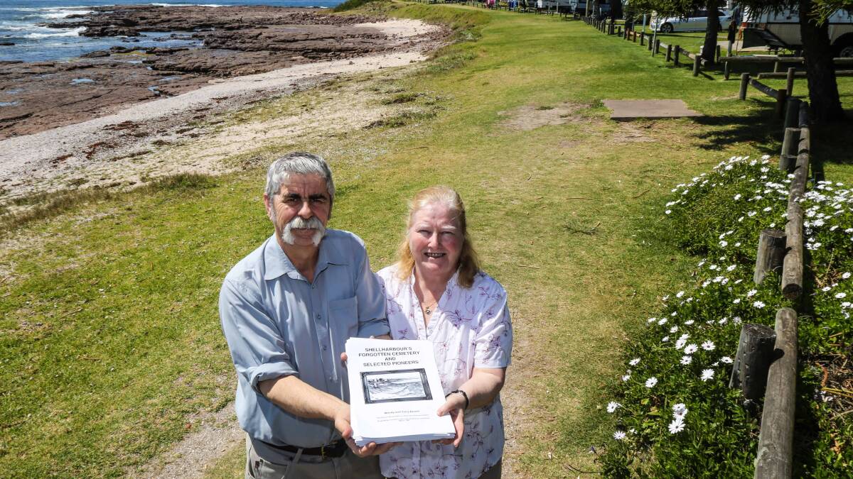 Wendy and Terry Nunan have just completed a historic book on the old Shellharbour cemetery that no longer exists. Picture: GEORGIA MATTS

