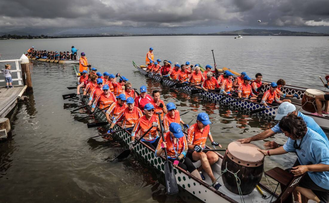 Teams head out for one of the Dragon Boat heats.