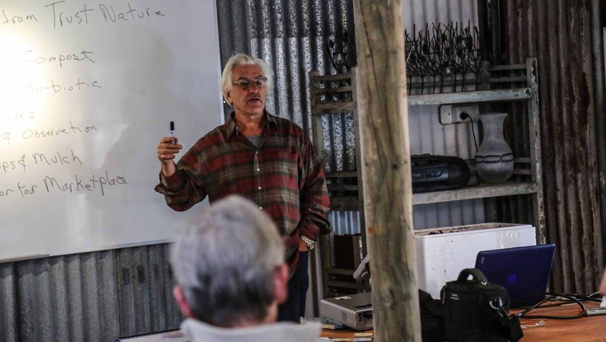 Paul Taylor speaking to farmers at the recent workshop at Jamberoo Valley Farm. Picture: DAVID HALL