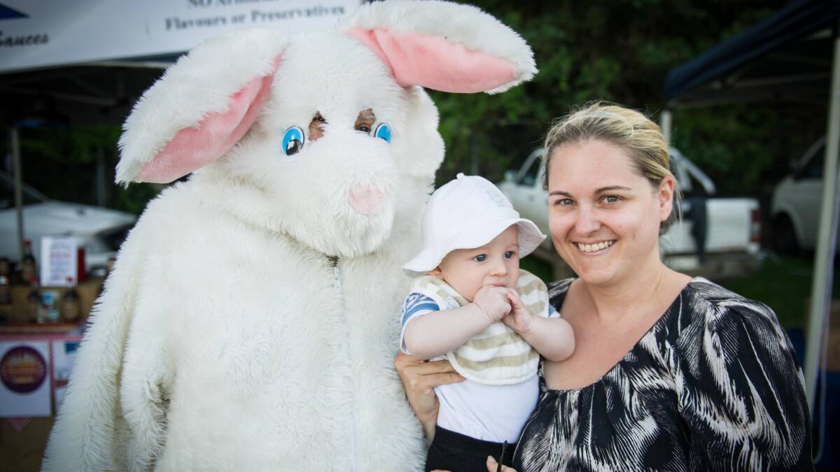 The Easter Bunny with little Adian Secerbegovic and his mum Alexandra.