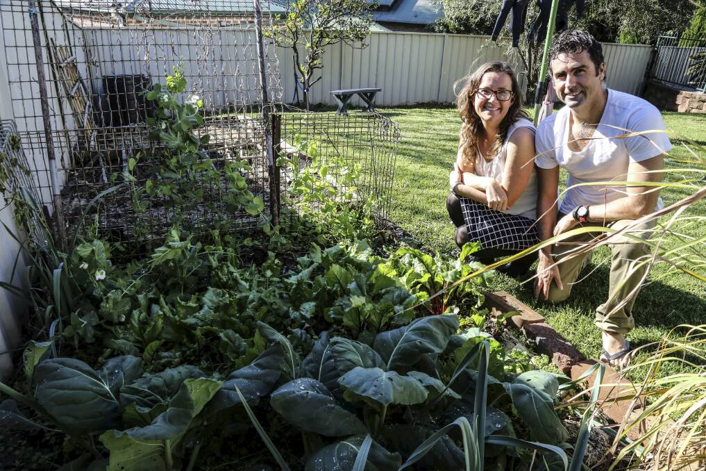 Angie Ritchie and Matt Russell with just a few of the vegetables that can be swapped at Kiama Grow and Swap. Picture: GEORGIA MATTS