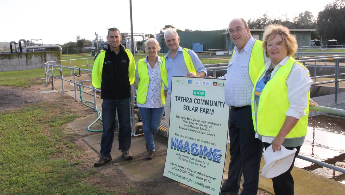TATHRA: Members of Clean Energy for Eternity and the Bega Valley Shire Council officially launched a community solar farm this week, which when built will spell out IMAGINE when seen from the air and power up to half the needs of the Tathra Sewage Treatment Plant. 