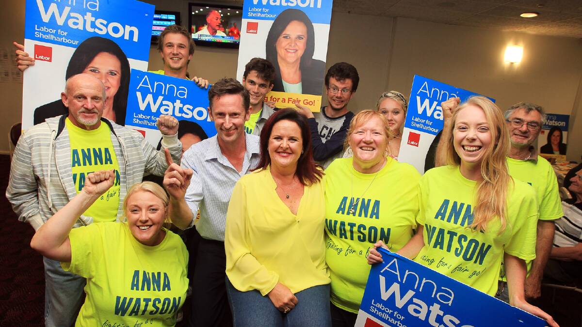 Anna Watson celebrates retaining the seat of Shellharbour. Picture: SYLVIA LIBER