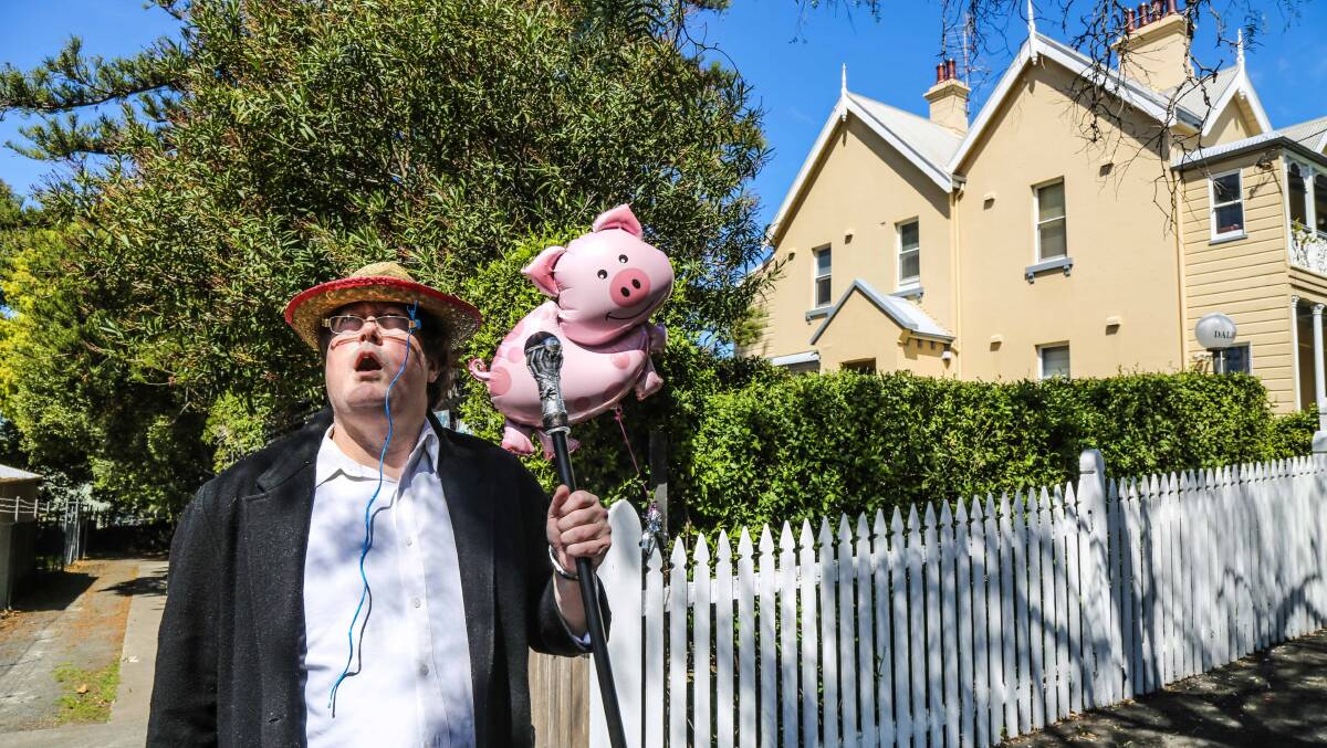 Kiama Downs resident Mark Whalan, dressed as Lord Emsworth, Earl of Blandings, is looking for his pig, Empress of Blandings. Picture: GEORGIA MATTS