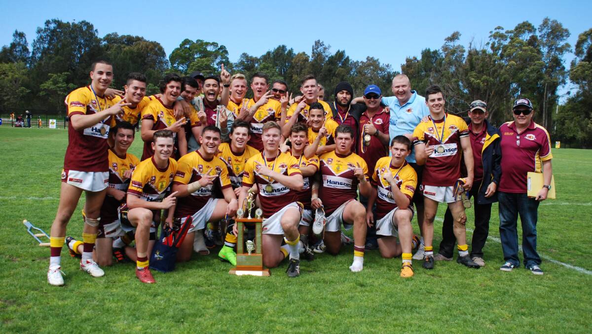 Shellharbour City celebrating their South Coast Rugby League under-18s premiership. 