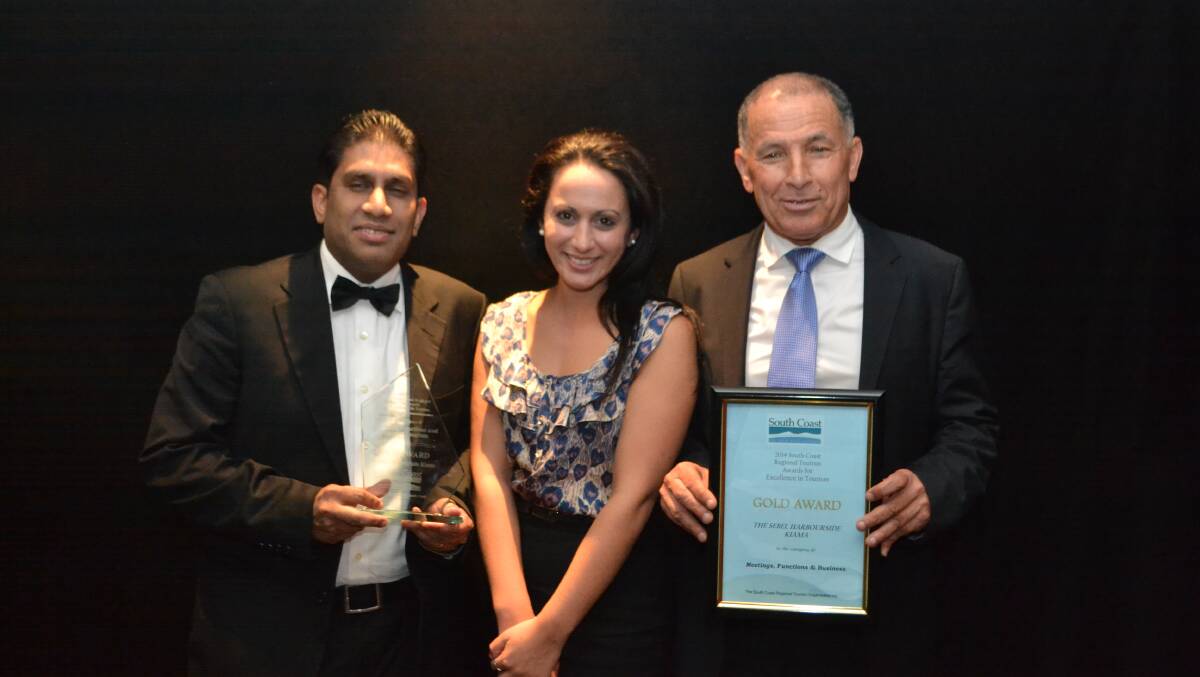 Sebel Harbourside Kiama won gold in the Meetings, Functions and Business Tourism area. Pictured: (left to right) Amit Gupta, Kristie Boniel and Ali Hnaien.  