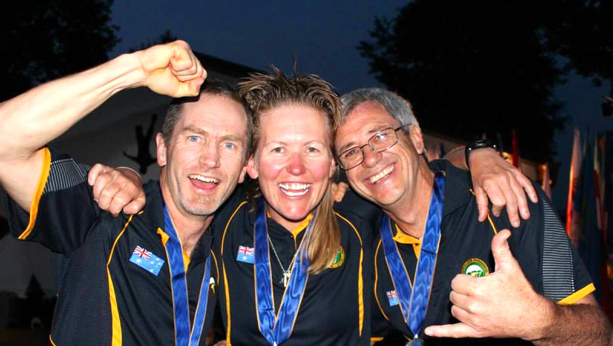 The silver medal-winning Australian skydiving team (left to right) Michael Vaughan, Jules McConnel and Craig Bennett. 