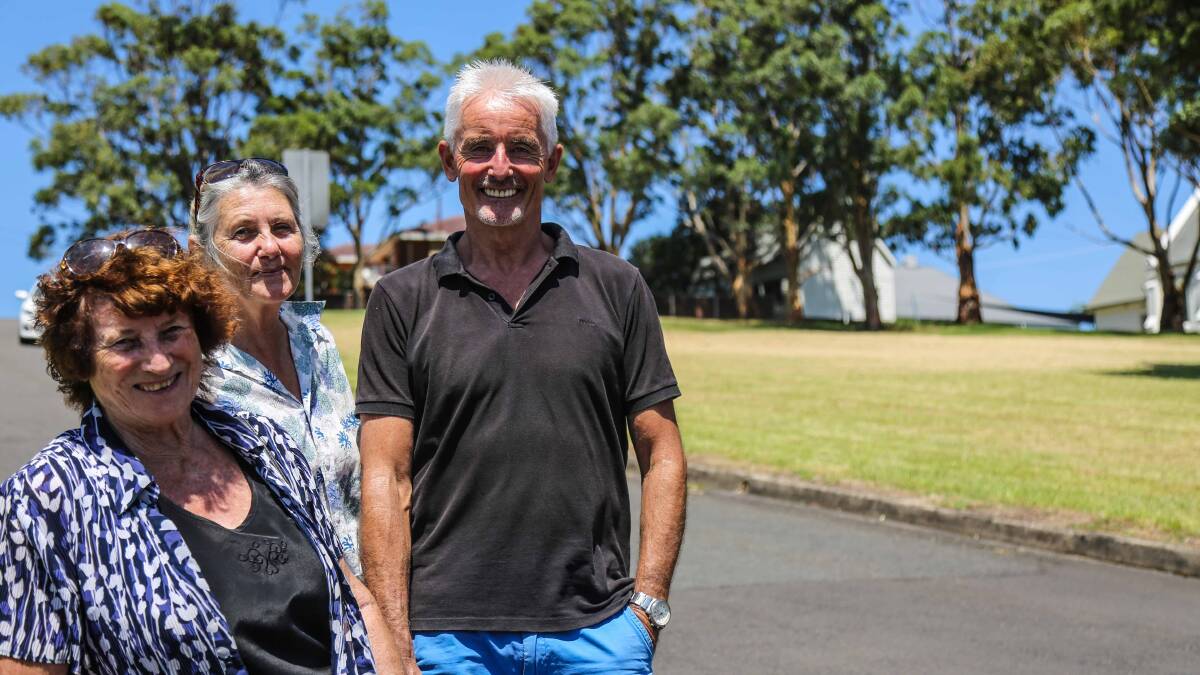 Alma Macpherson, Hermione Upfill- Brown and David Vrocherie launched a petition opposing council's proposal to reclassify and then likely sell two lots of land at Gerringong. Picture: GEORGIA MATTS
