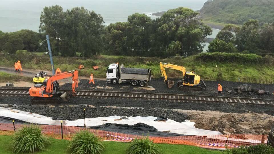 Gareth Ward inspected land slippage and restoration works from residences at Cathedral Rocks Avenue. Buses  replace trains between Oak Flats and Kiama. Picture: Gareth Ward