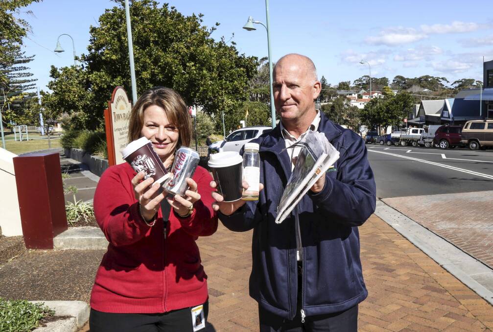 Kiama Council waste management officer Josephine St John and regional illegal dumping compliance officer David Waples are excited about an anti-littering campaign and waste disposal  upgrades for Gerringong and Kiama.  GEORGIA MATTS
