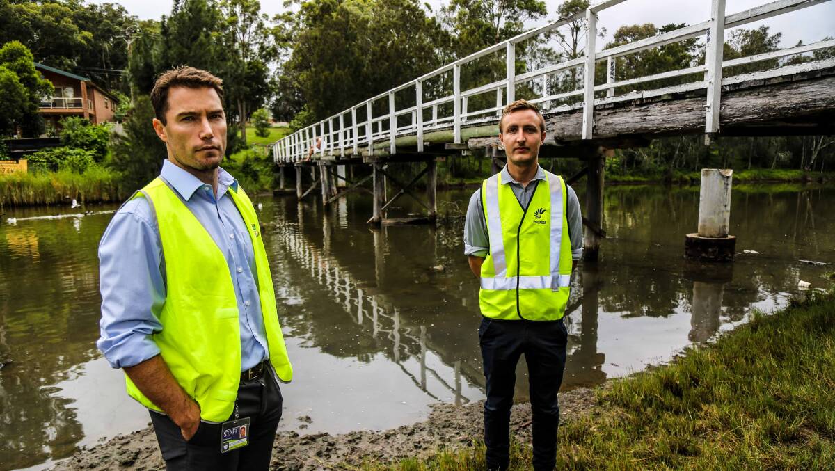 Daniel Brilsky and Matt Hipsley inspecting Slater’s Bridge. Picture: GEORGIA MATTS