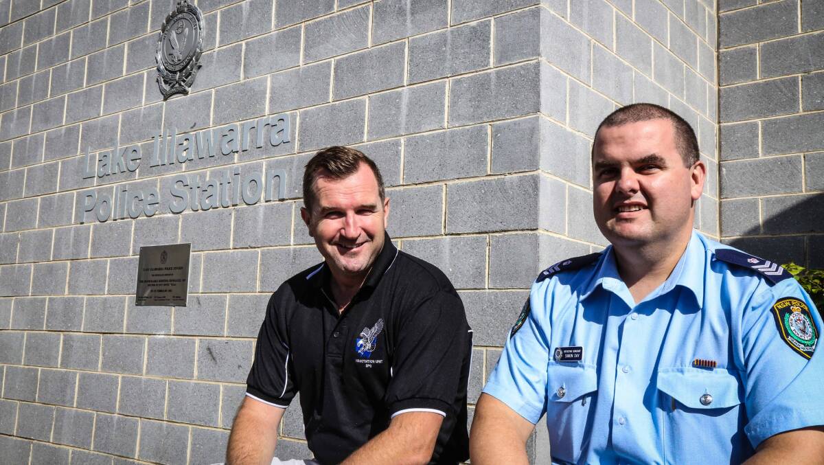 Oak Flats police officers Sergeant Simon Day and Darren Kelly will be walking the Kokoda Trackt in April. Picture: GEORGIA MATTS