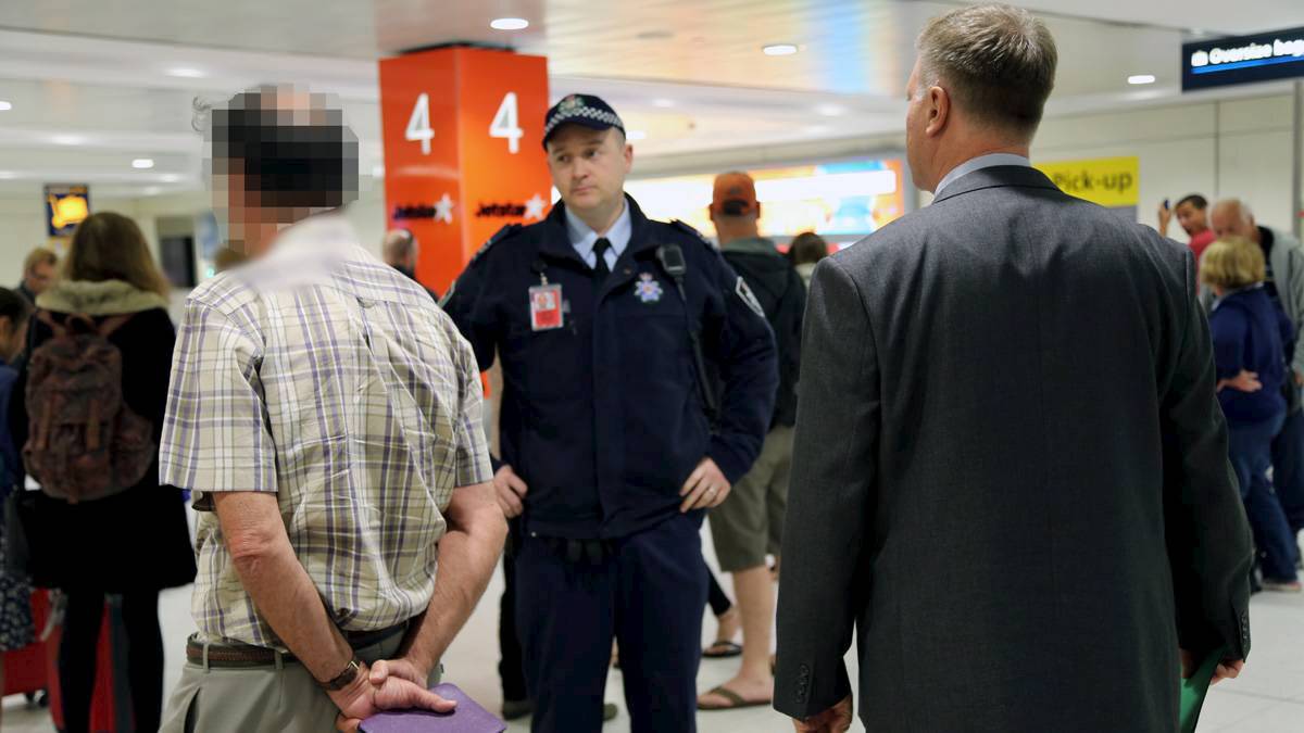 Gerringong-based Catholic brother David Standen is arrested at Sydney Airport. Picture: supplied