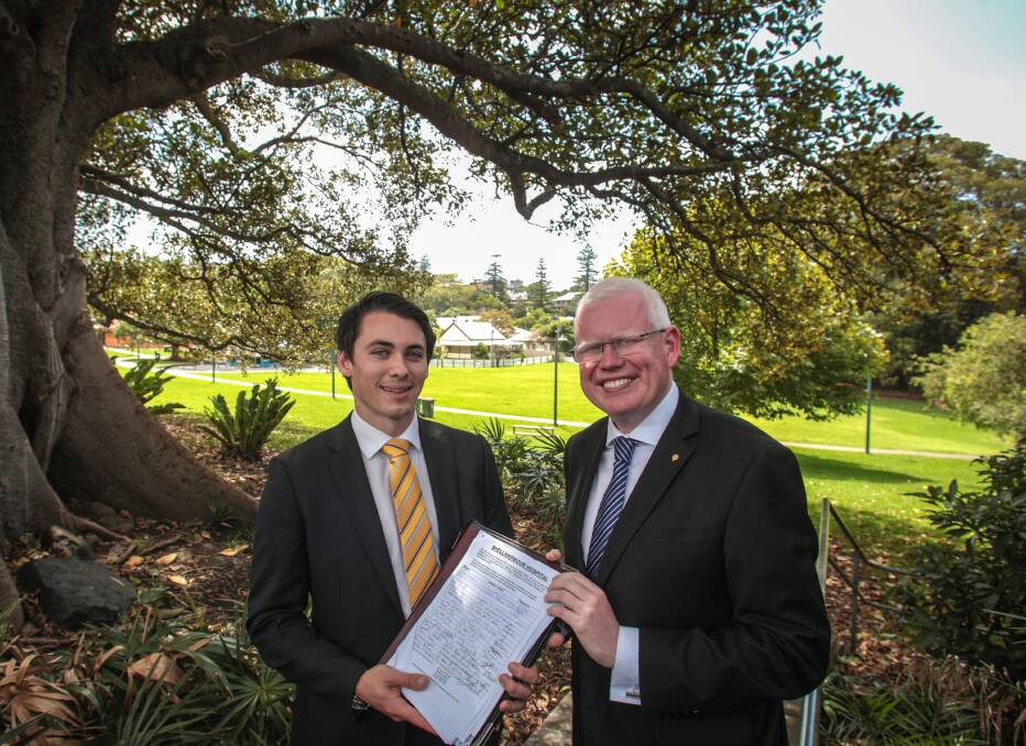 Liberal candidate for Shellharbour Mark Jones and Kiama MP Gareth Ward have presented a petition to Health Minister Jillian Skinner calling for Shellharbour Hospital to be upgraded. Picture: ADAM McLEAN