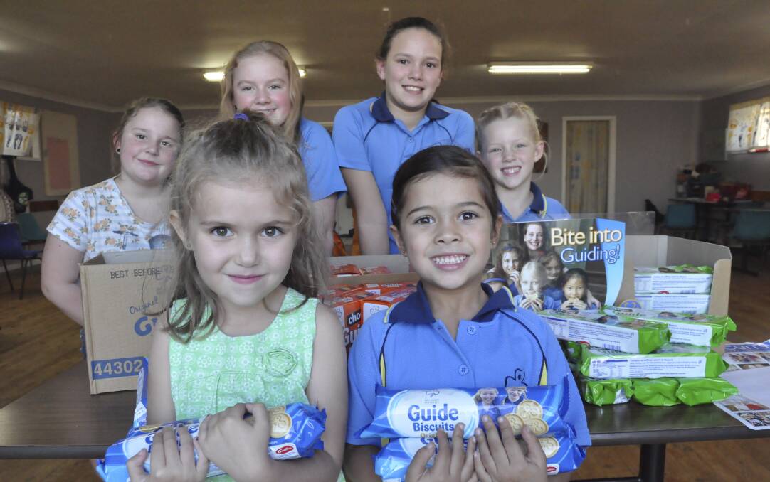 Warilla-Windang District Girl Guides prepare for the big biscuits sales throughout May and June Avah Burnett, Jasira Day, (back) Feliciity Baxter, Marisa Jasprizza, Scarlett Parker and Danielle Parker. Picture Eliza Winkler  
By Eliza Winkler