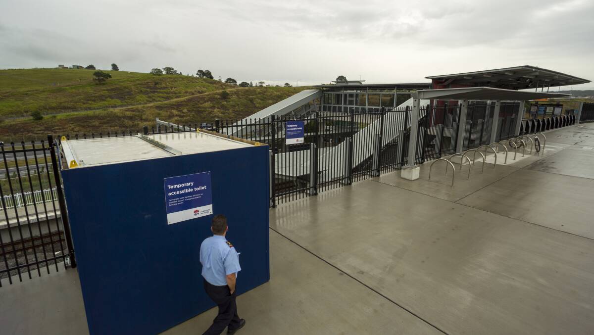 The temporary toilets at Shellharbour Junction. Picture: CHRISTOPHER CHAN