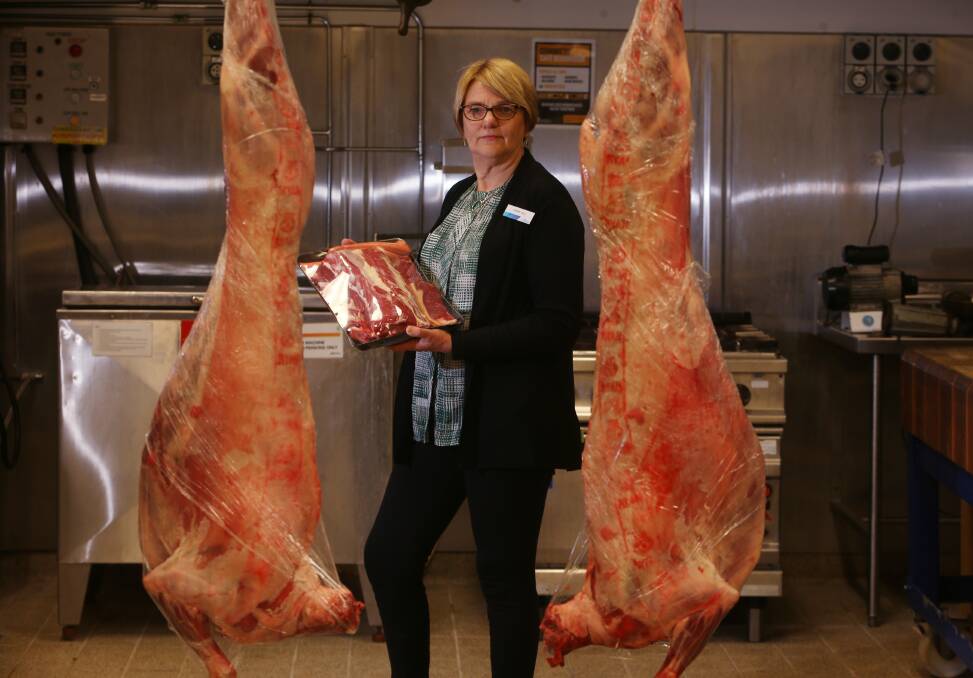TAFE Illawarra’s human services, tourism and hospitality faculty director Jenny Hill says carcasses were regularly purchased for butchery students to work with. Picture: Robert Peet