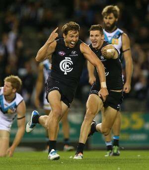 Daisy Thomas kicked the Blues' first goal against Port Adelaide, but faded, like his new team. Photo: Pat Scala