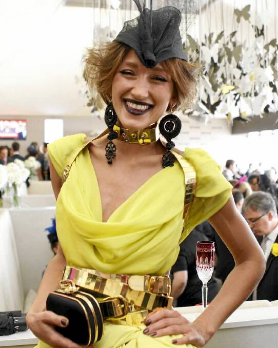 Silvana Lovin wearing Anthony Capon during the Melbourne Cup carnival in 2011.