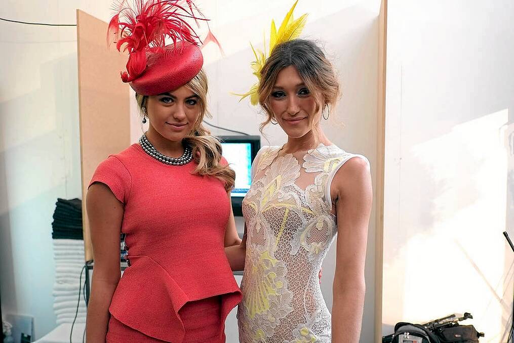 Model Silvana Lovin (right) joins Jesinta Campbell at the Caulfield Guineas last weekend.