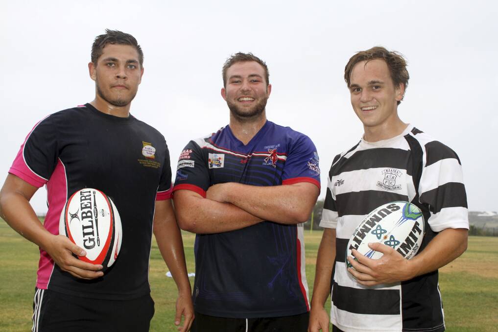 Kiama Rugby Club Colts Carlin Simon, Daniel Greehan and Johnny Wilkinson at training last week. Picture: DAVID HALL