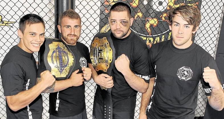 Freestyle Fighting Gym's Shane Coleman, Alex Volkanovski, Luke Vella and Luke Rimmer have all tasted success in recent events. Nelson Ampeuro was absent for the photo. Picture: DAVID HALL