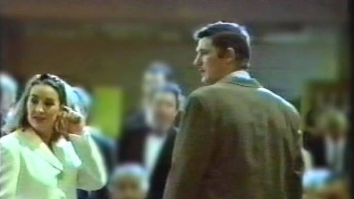 Lane at a wedding in 1996, just hours after leaving hospital with Tegan. Photo: Channel Ten