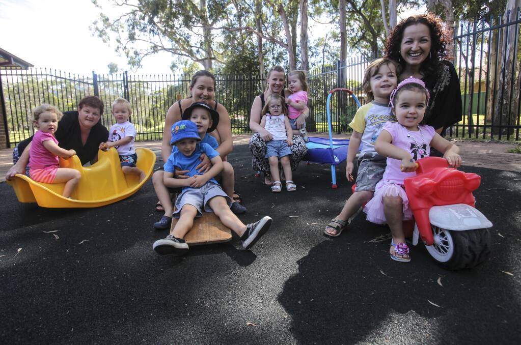 The Multiple Birth Support Group meets at the Horsley Community Centre every week. Pictured are Leigh Phillips with her twins Macy and Zac, Claire Owen with her boys Xavier and Max, Jade Flores with her girls Amelia and Brooklyn and Rosie Batters with her twins Lucas and Eva. Picture: DANIELLE CETINSKI