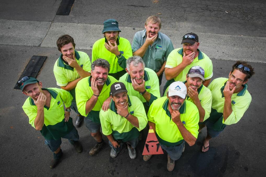 Kiama Council outdoor staff admiring their efforts after raising more than $500 for Movember. Picture: DYLAN ROBINSON