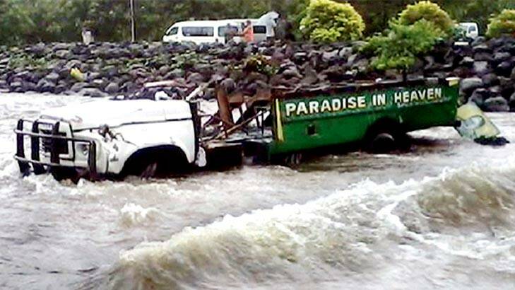 "Water had filled up the entire bus and nobody could get out." Photo: Vena Legaoi/ Samoa Observer  