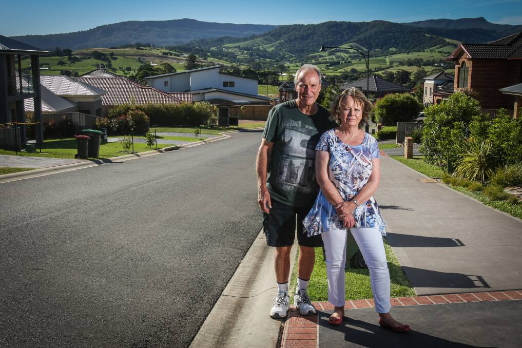 Peter and Lesley Woloch are concerned about speeding traffic through Elambra Parade. Motorists use it as a shortcut from Belinda Street to Fern Street. Photo Dylan Robinson