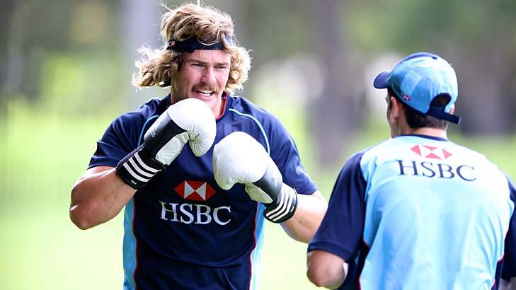 Different shade of blue: Former Waratah Berrick Barnes now plays in Wild Knights colours. Photo: Anthony Johnson 