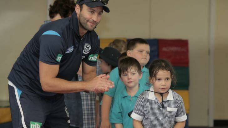 Fronting up: Geelong champion Jimmy Bartel has some tips for Warrnambool West Primary pupils. Photo: Rob Gunstone