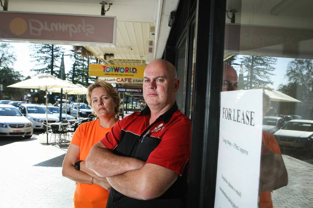 Former Brumby's bakery owner Janette Clement-Motzo and Kiama and District Chamber of Commerce president Barry Hayward are concerned about rising rents causing vacancies in Terralong Street. Picture: DYLAN ROBINSON