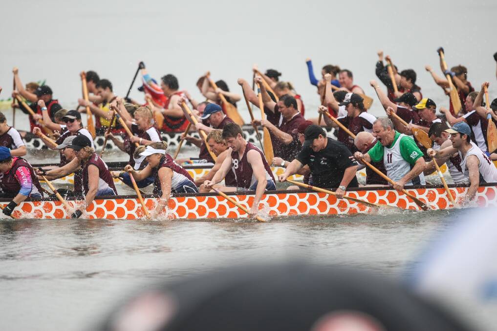 Teams gave everything they had during Saturday's Dragon Boat Challenge on Lake Illawarra. Picture: DYLAN ROBINSON