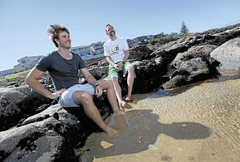 Kiama Independent. News. Marc in het Panhuis and Paul Balding from Kiama Downs are part of a team working on a hydrogel that is tough enough to possibly be used as artificial tissue in the human body. Pictured at Jones Beach, Kiama Downs. 15/09/2012 Photo Dylan Robinson/DCZ