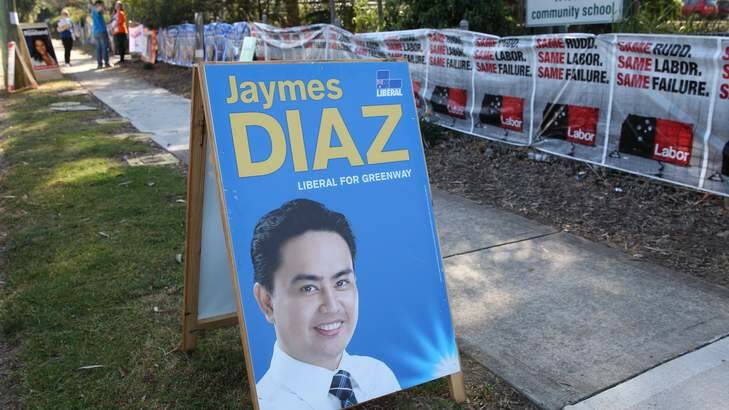 At Toongabbie West Public School in the seat of Greenway, Liberal candidate Jaymes Diaz is no where to be found. Photo: Brendan Esposito