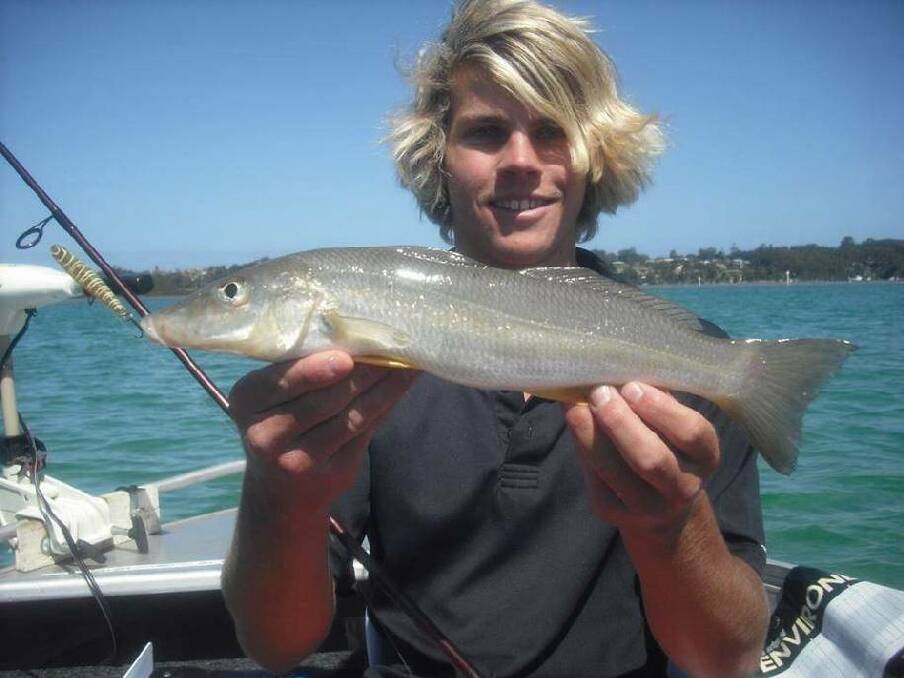 NICK’S WHITING: Nick Cowley with one of his very nice whiting caught on the Wagonga Inlet flats over the weekend. 11/12/2103 