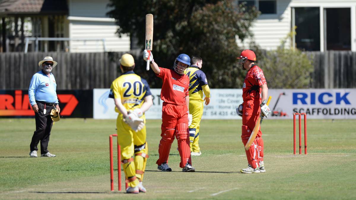 BENDIGO ADVERTISER: Heath Behrens made 115 not out in the match between BUCC and Strathfieldsaye at the Harry Trott oval. Today was Heath's 25th century, a new bdca record. Picture: JIM ALDERSEY 