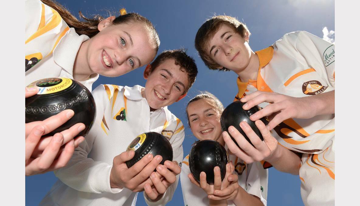THE COURIER: City Oval Bowling Club Junior Development Program. Sophie Kurzman, 10, Simon Porter, 13, Sarah Porter, 12, and Jack Bartsch, 12. PHOTO: KATE HEALY 