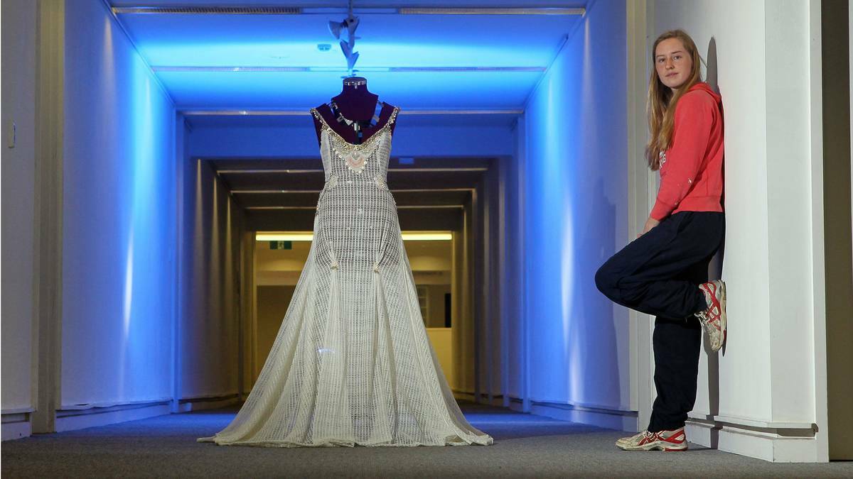ILLAWARRA: Meredith Cahill’s embroidered dress exhibit explores women’s insecurities. Picture: ANDY ZAKELI