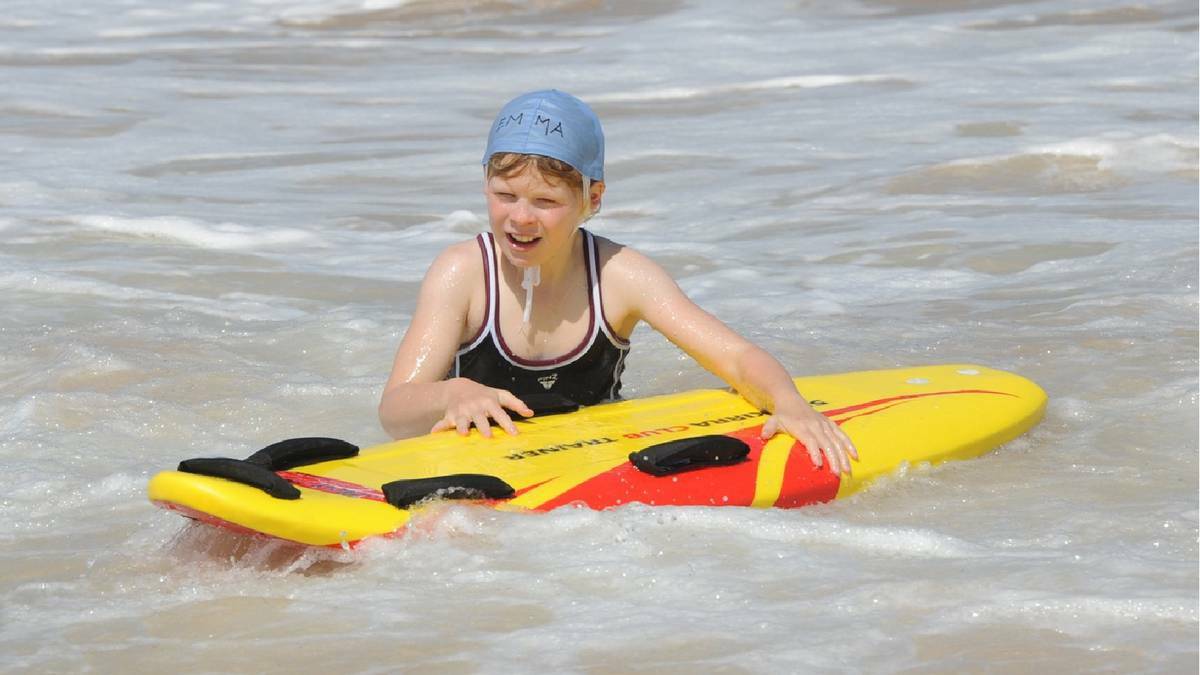 BUNBURY: The little nippers from the City of Bunbury Surf Life Saving Club hit the sand on Sunday to show the community how to beat the heat and get fit. Pictured is Emma Van-Noort. Photo: Bunbury Mail.