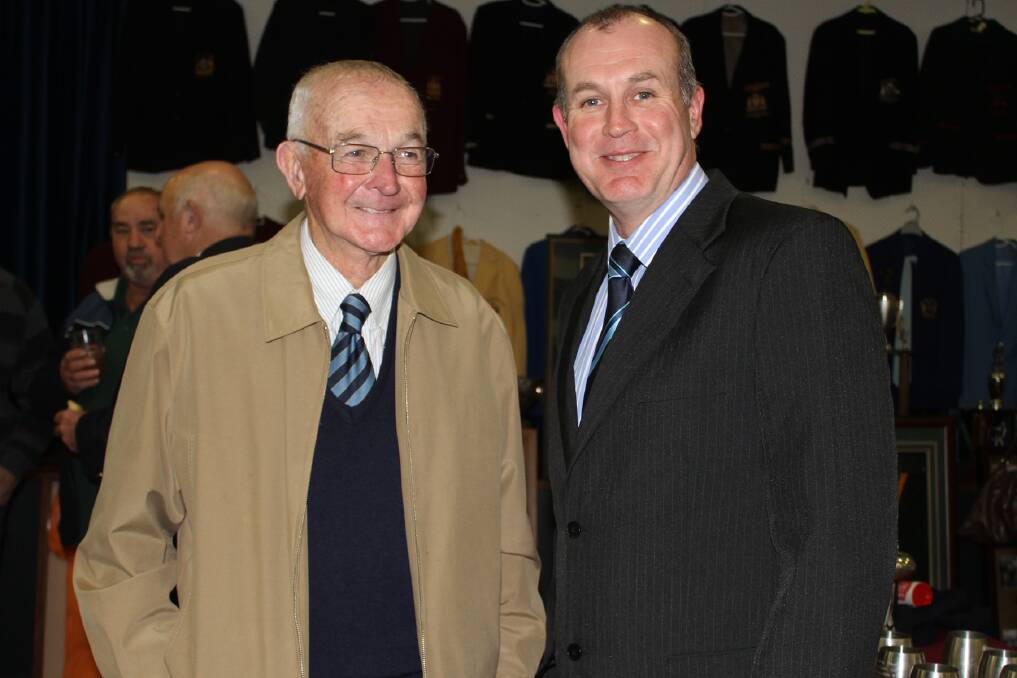 South Coast League life member Ray Strong with CRL district administrator Kevin Felgate. Picture: DAVID HALL